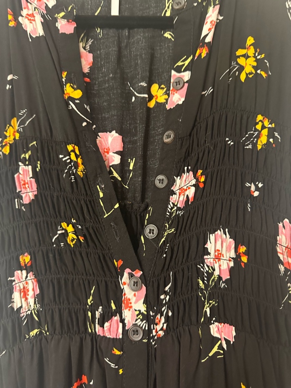 Free People Black Floral Midi Dress with Pink & Yellow Blooms - Picture 3 of 6